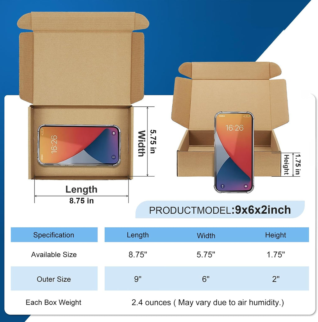 9x6x2 Small Shipping Boxes for Shipping, Gift, Brown Boxes, 12 pack