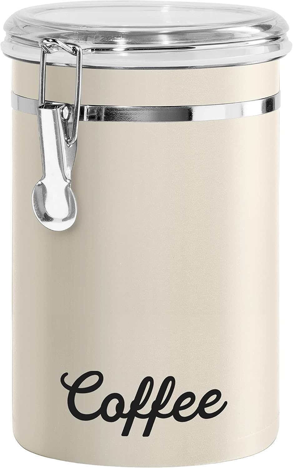 Stainless Steel Coffee Canister 62 fl oz - Airtight Clamp Lid, Warm Gray, Tinted See-Thru Top - Ideal for Coffee Bean