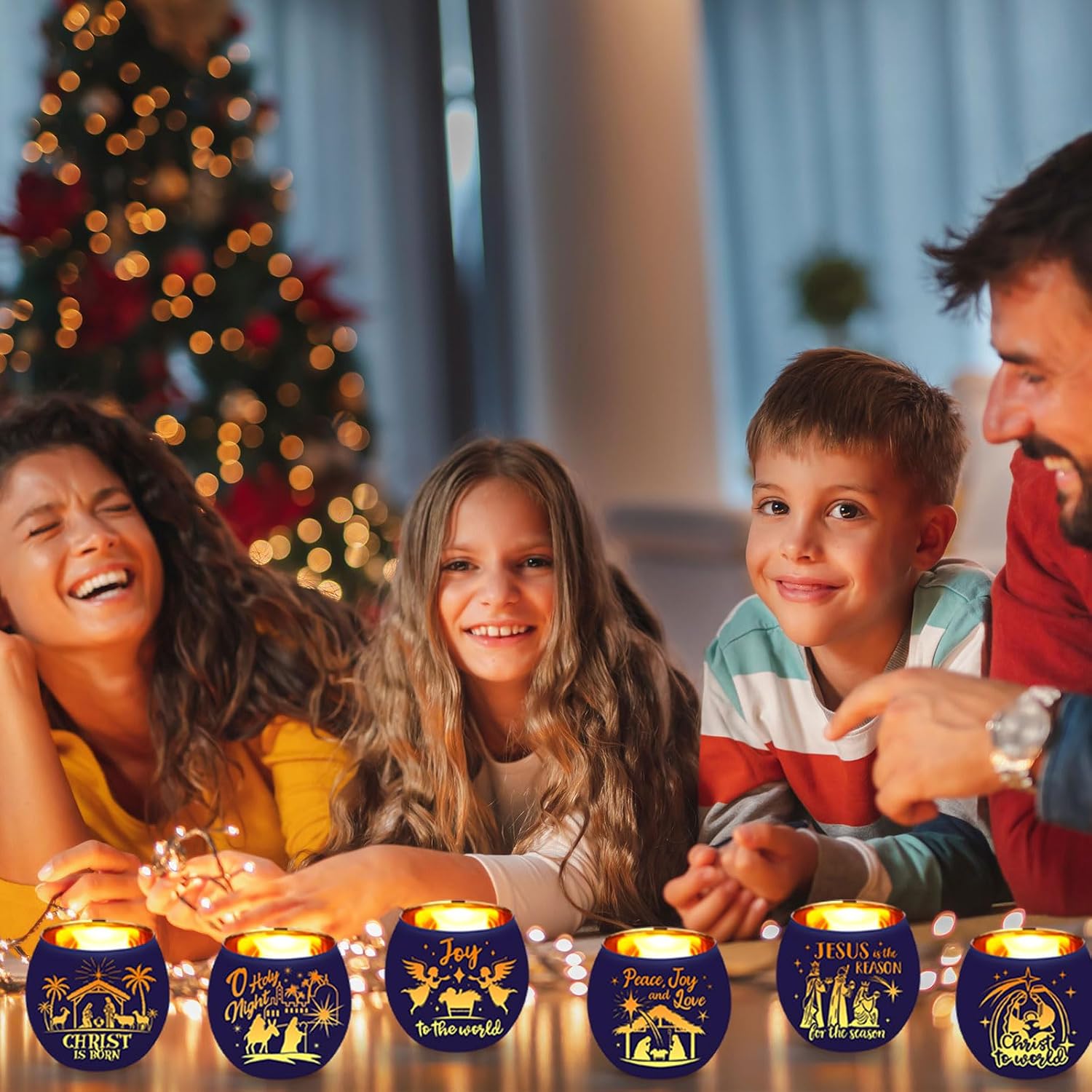 6 Set Christmas Advent Votive Candle Holders LED Flameless