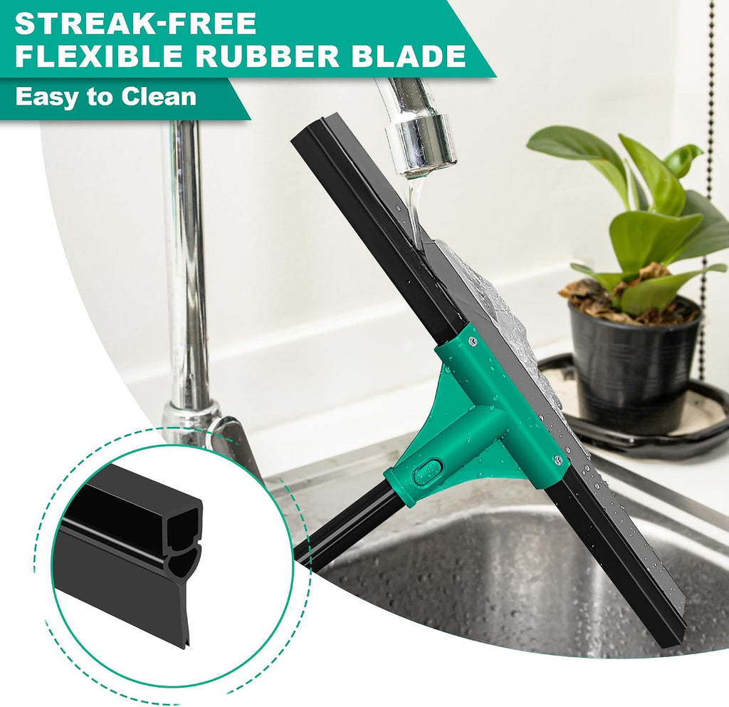 Floor Squeegee Heavy Duty with 58.3 inches Long Handle, Rubber Scraper Broom for Cleaning Foam Water on Garage