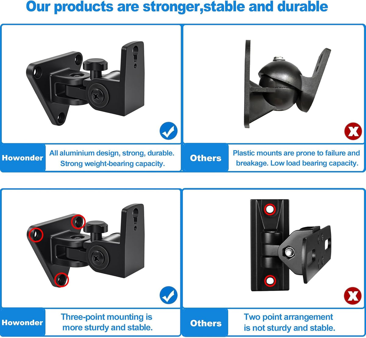 Speaker Wall Mount,Swivel and Tilt,Holds up to 30lbs,2 Packs | All Aluminum Wall Speaker Mount for Small Speakers
