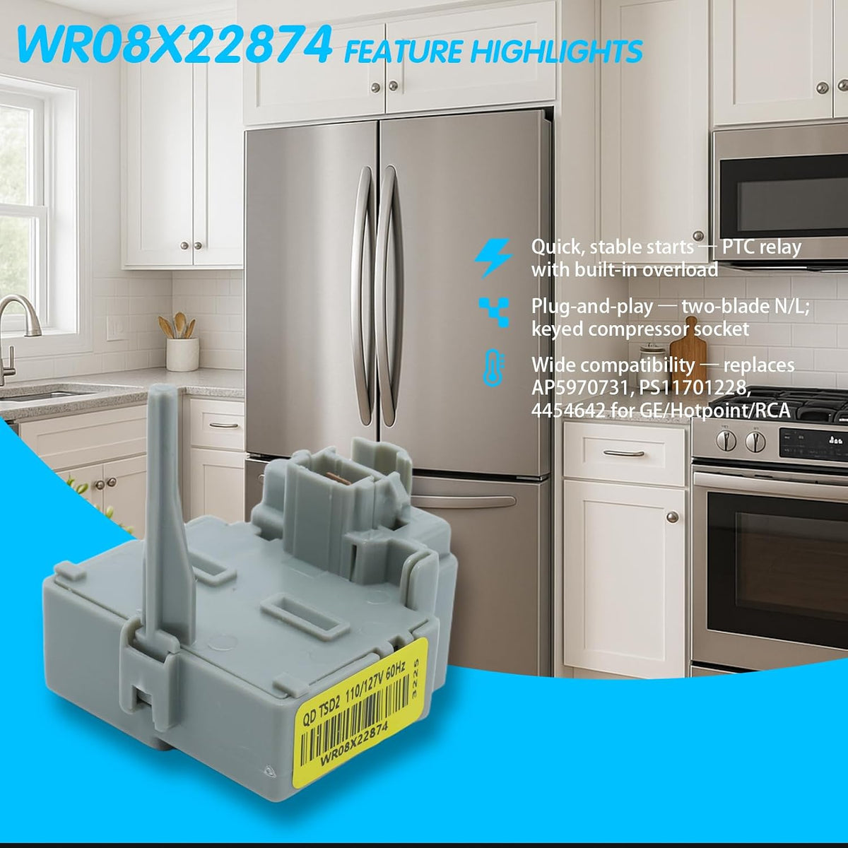 WR08X22874 AP5970731 PS11701228 Refrigerator Compressor Start Relay Kit