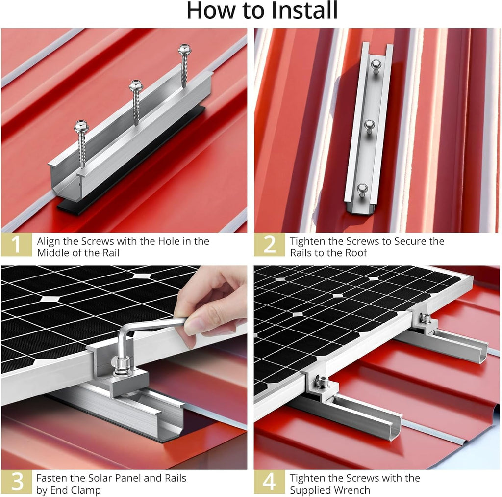 Solar Panel Roof Mounting Kit, 7.87" Aluminium Solar Rail & Clamps | Solar Panel Bracket For Thickness 30/35 mm