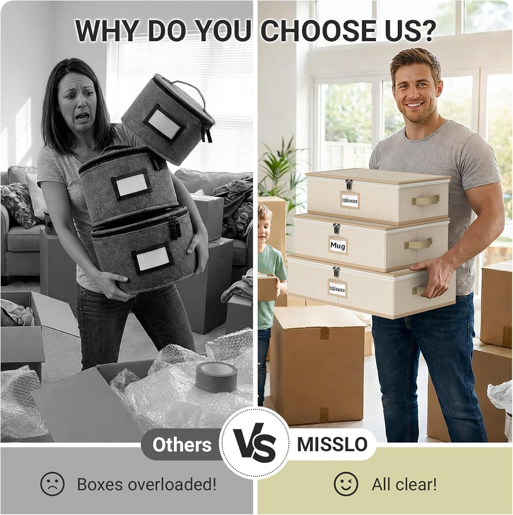 Large Capacity China Storage Containers Hard Shell Plate Storage Containers, Kitchen Packing Moving Boxes for Dishes