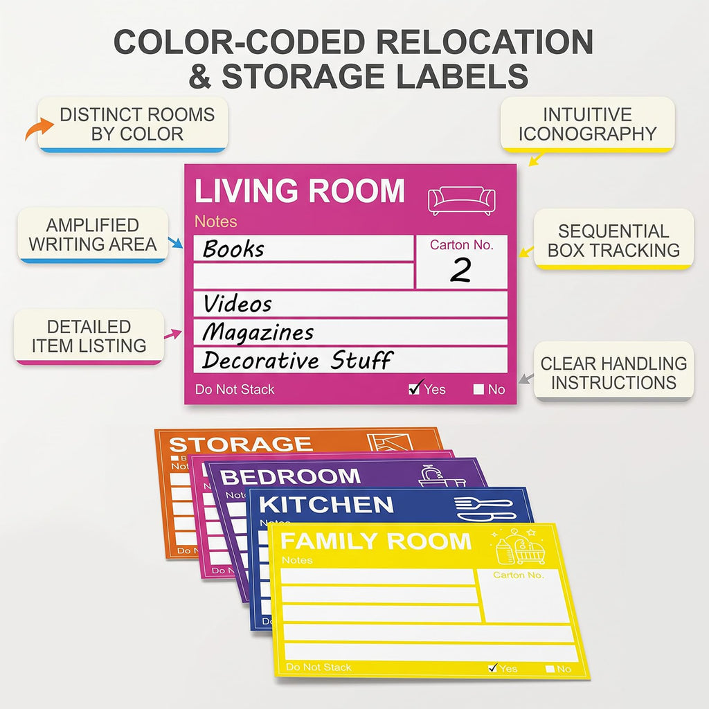 Moving Labels for Boxes,160 Color Coded Writable Moving Labels with Fragile Stickers,6 x 4 Inch Large Packing