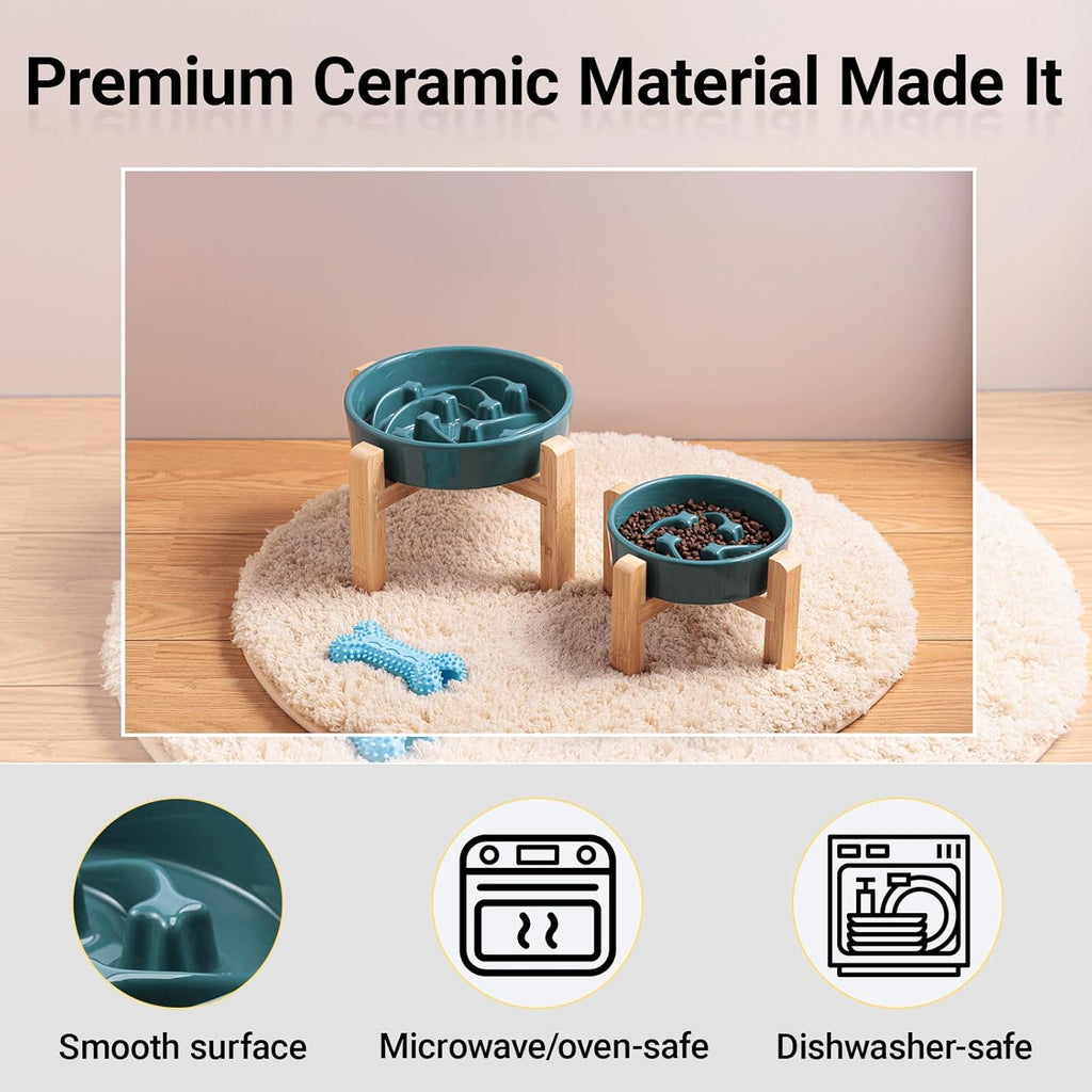 Ceramic Slow Feeder/Dog Bowl for Small Medium Dogs,Elevated/Raised Slow Feeding Dog Food Water Dish Heavy