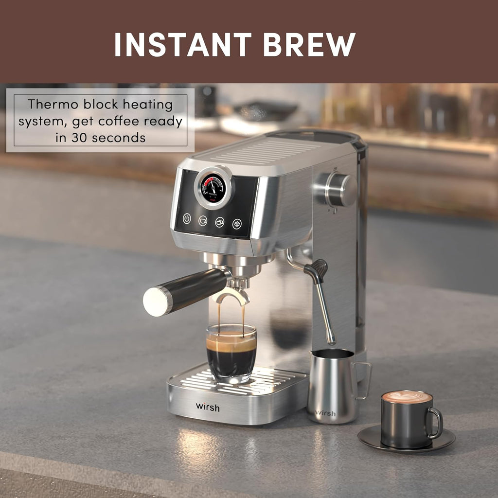 Espresso Machine,20 Bar Semi-Automatic Espresso Maker with Milk Frother Steamer&Touch Screen,Compact Stainless Steel