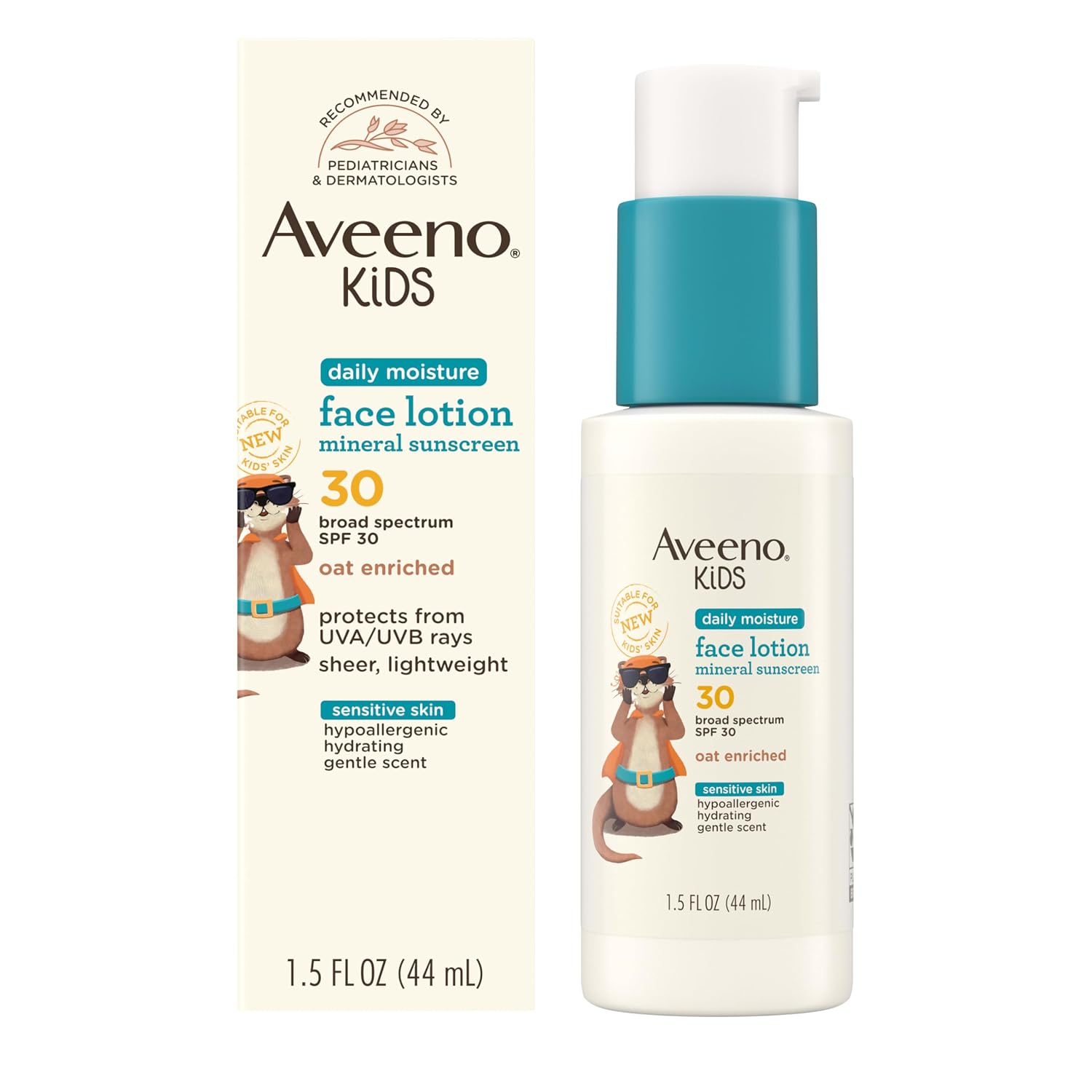 Aveeno Kids Daily Moisture Face Lotion & Mineral Sunscreen with SPF 30, Oat Enriched Face Moisturizer for Kids &
