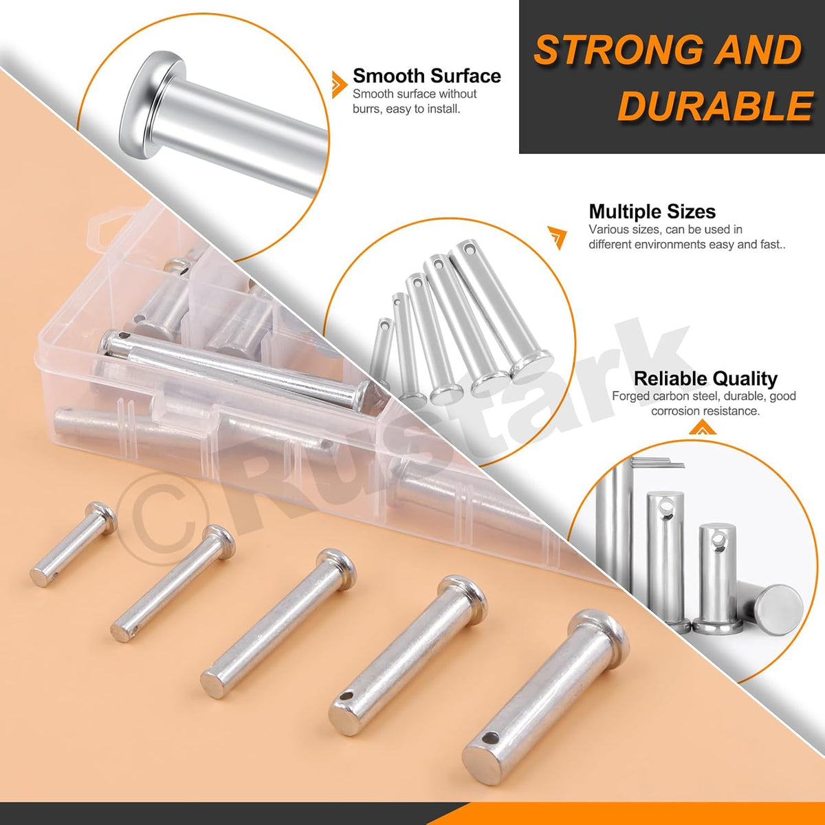 51Pcs 18 Sizes M5 M6 M8 M10 M12 Flat Head Single Hole Clevis Pins Assortment Kit Flat Head Fastener Pins T Shape Round Pin Link Hinge Pin Single Hole Clevis Pin for Auto