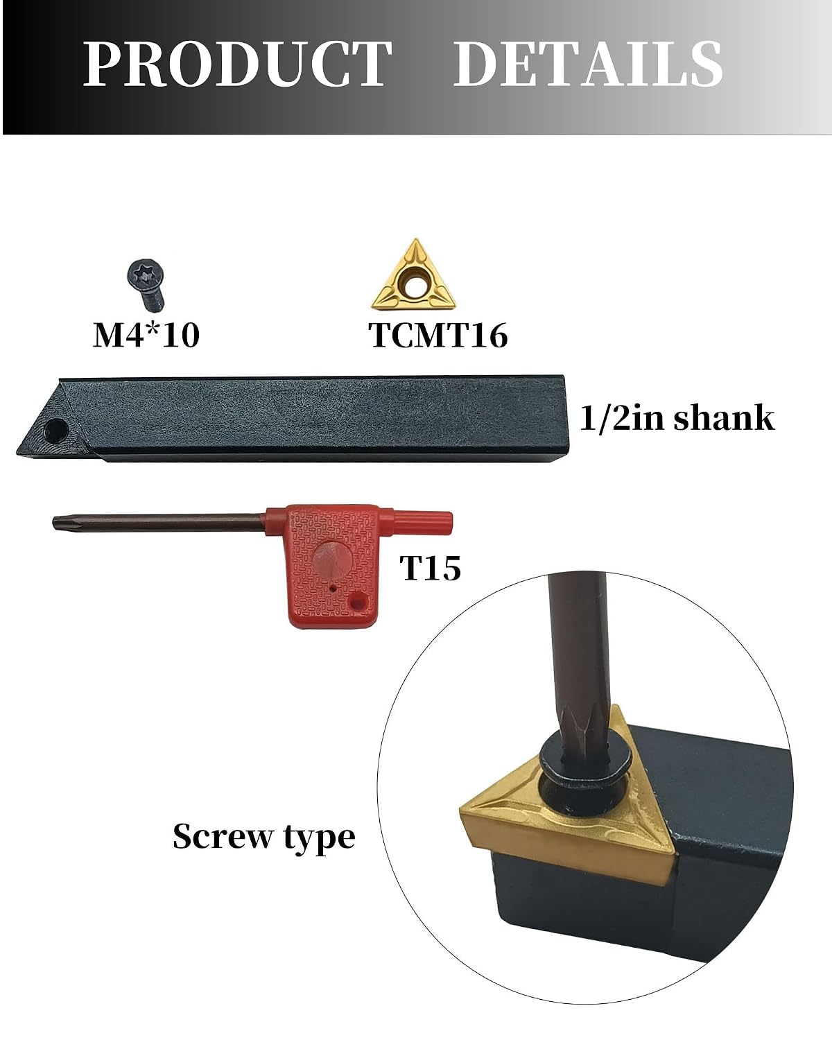 5pcs 1/2in Shank Turning Tool Holder Set with TCMT16T304 Carbide Inserts