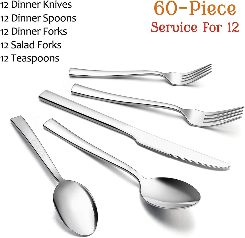 60-Piece Silverware Set, Stainless Steel Flatware Set for 12