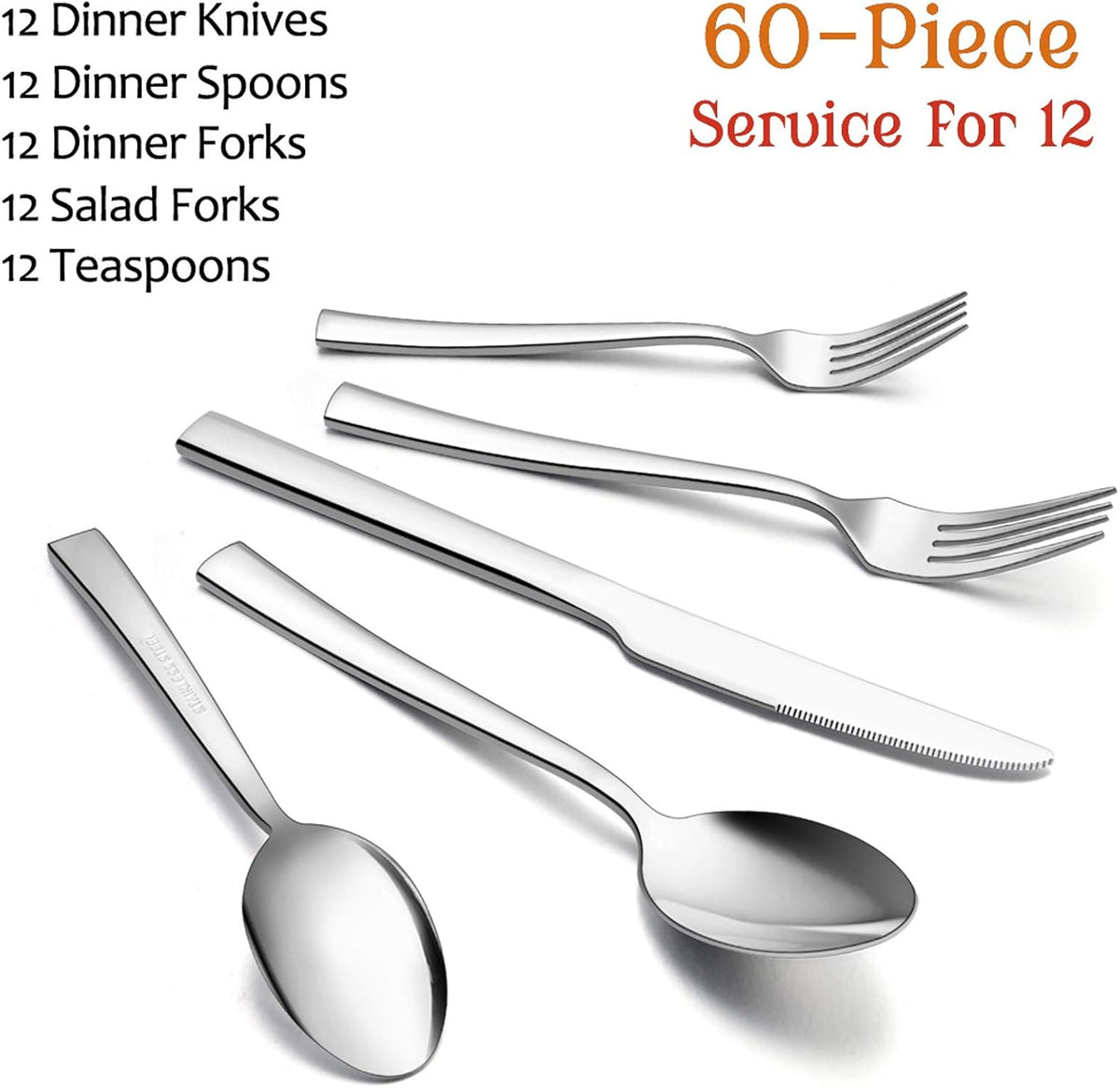 60-Piece Silverware Set, Stainless Steel Flatware Set for 12