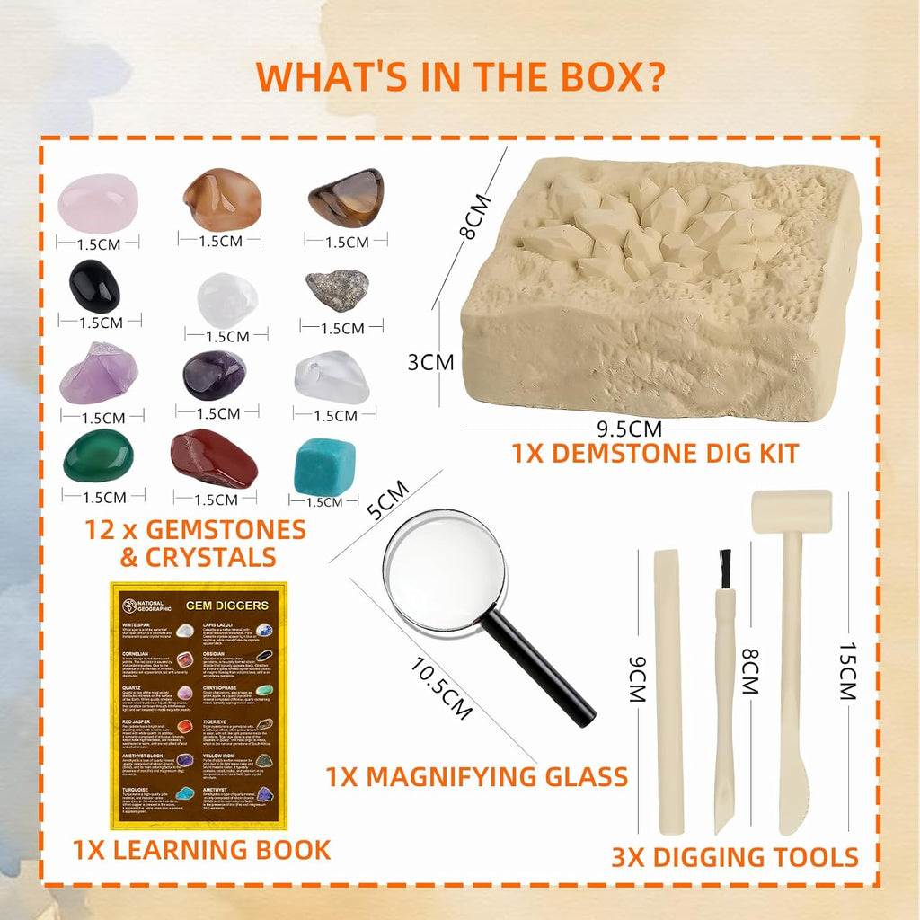Gemstones Dig Kit Earth Science Kits for Kids Age 6-8-12-14, Birthstone Gemstone Dig Kit, Geology Kit with Break Your