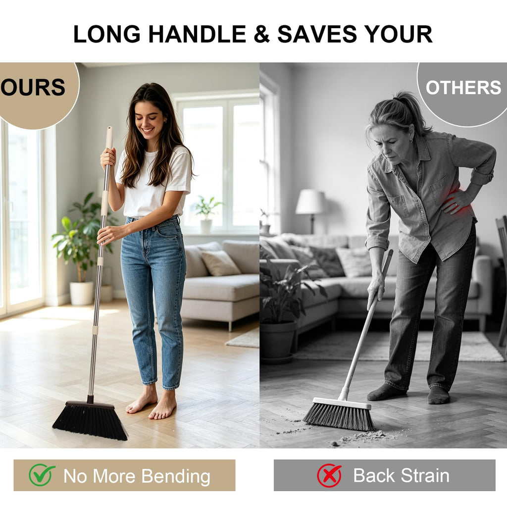 Broom and Dustpan Combo Set,55" Long Handle,Beige