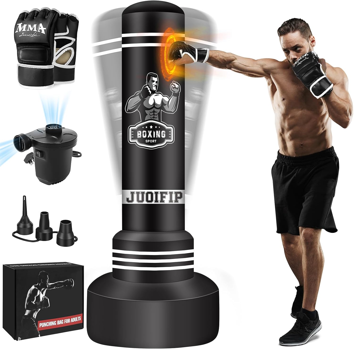Freestanding Punching Bag for Adults, 70'' Boxing Bag with Stand Kicking Bag Heavy Bag with Boxing Gloves and
