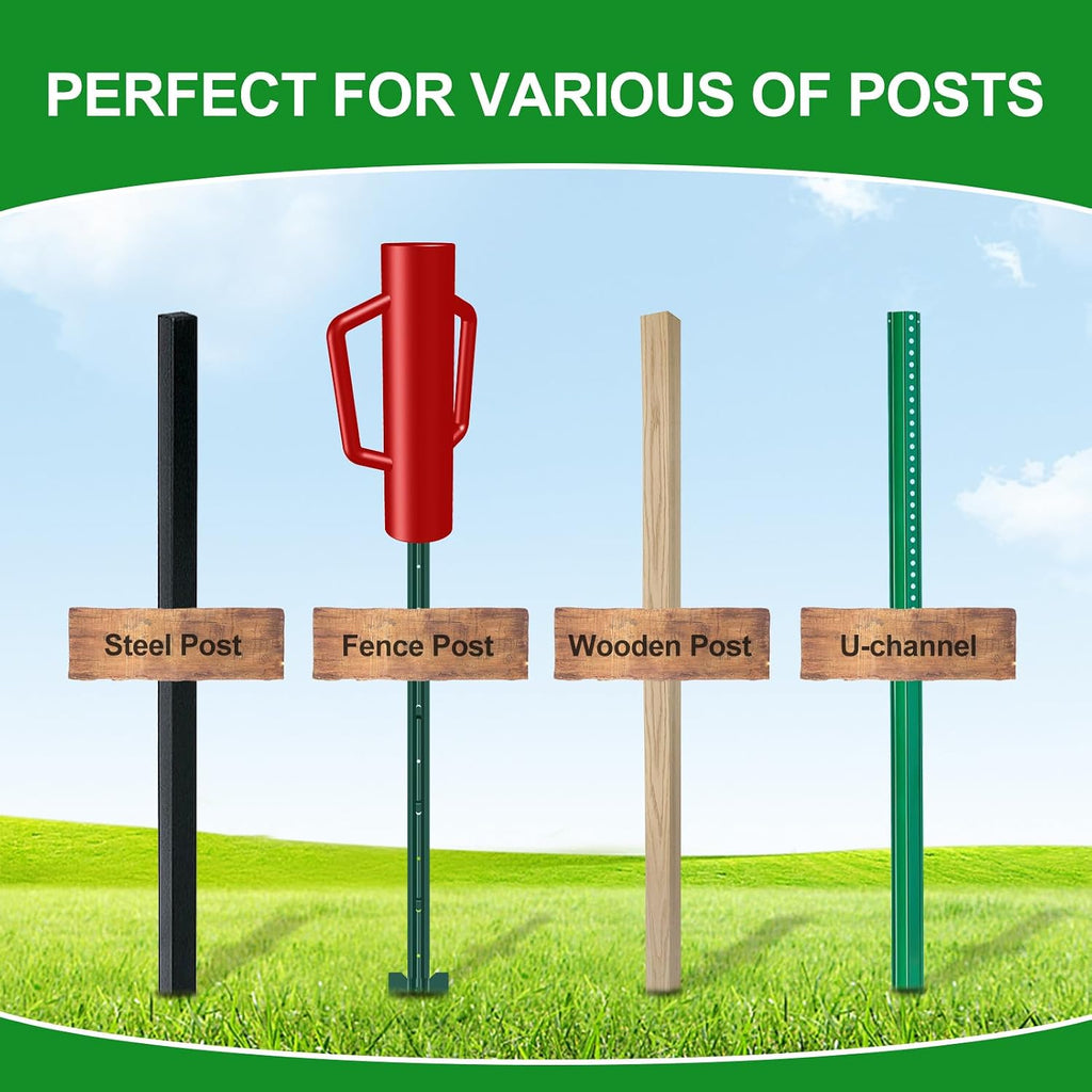 Fence Post Driver with Handle 17LB, T Post Pounder for Wire Fencing, Red
