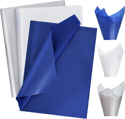 90 Sheets Blue White Silver Tissue Paper Bulk for Gift Wrapping