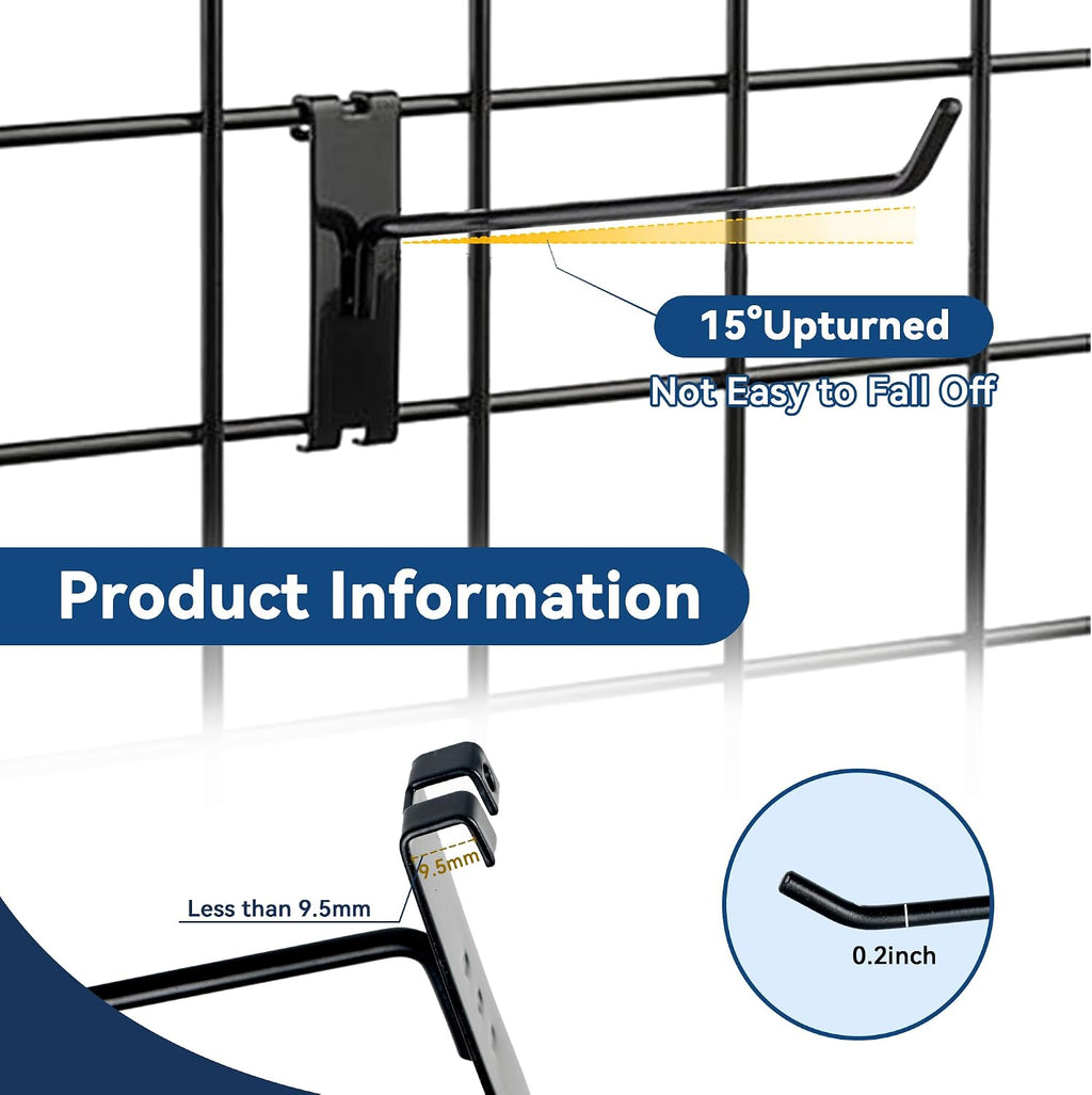 Gridwall Hooks 4in, Black Grid Wall Panel Hangers, Metal Display Hooks for Grid Wall, Gridwall Accessories for Retail