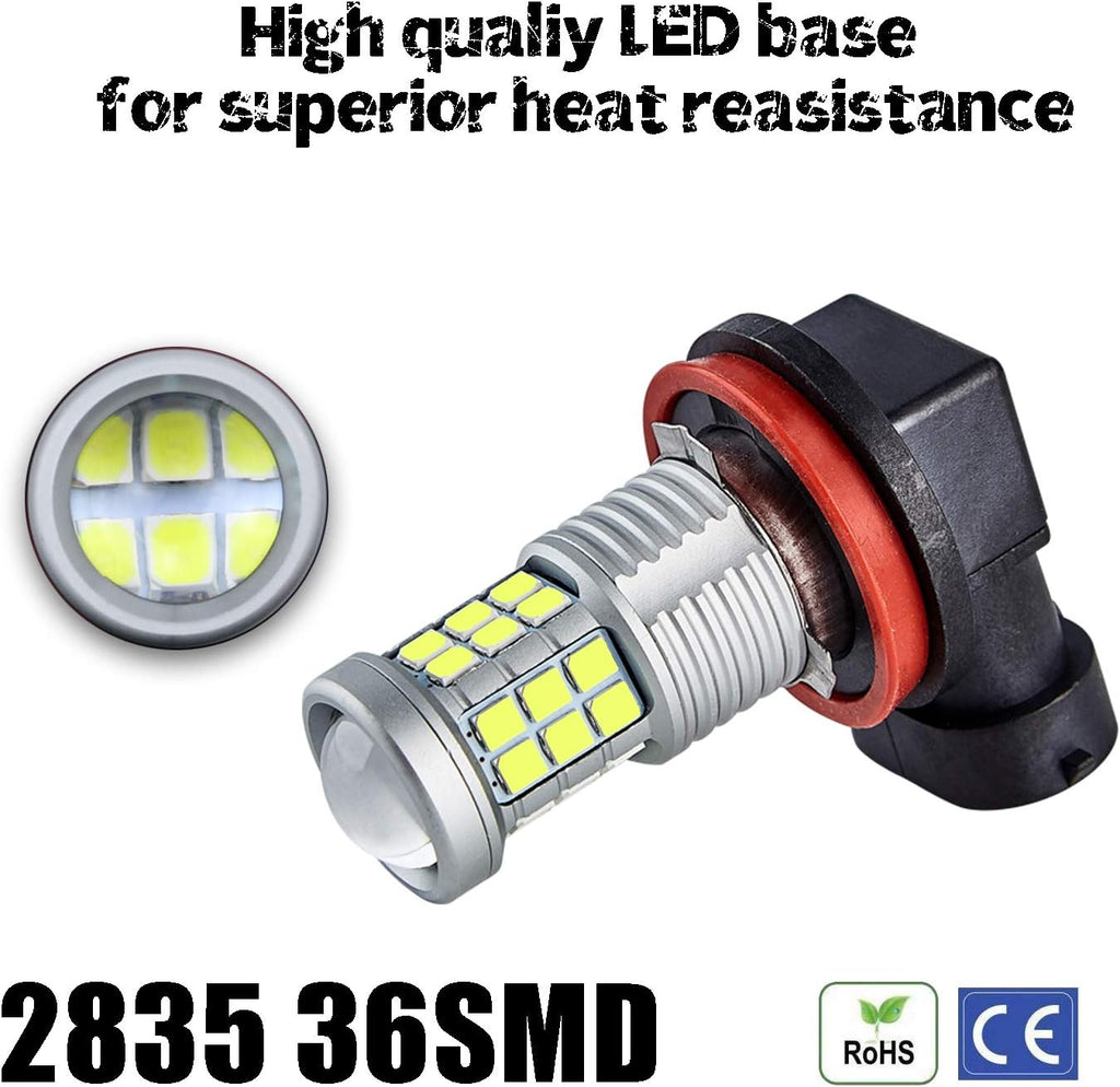 Super Bright 3000lm H8 H11 LED Fog Lights Bulbs DRL High Power 3030 Chips with Projector Lens Replacement for Cars