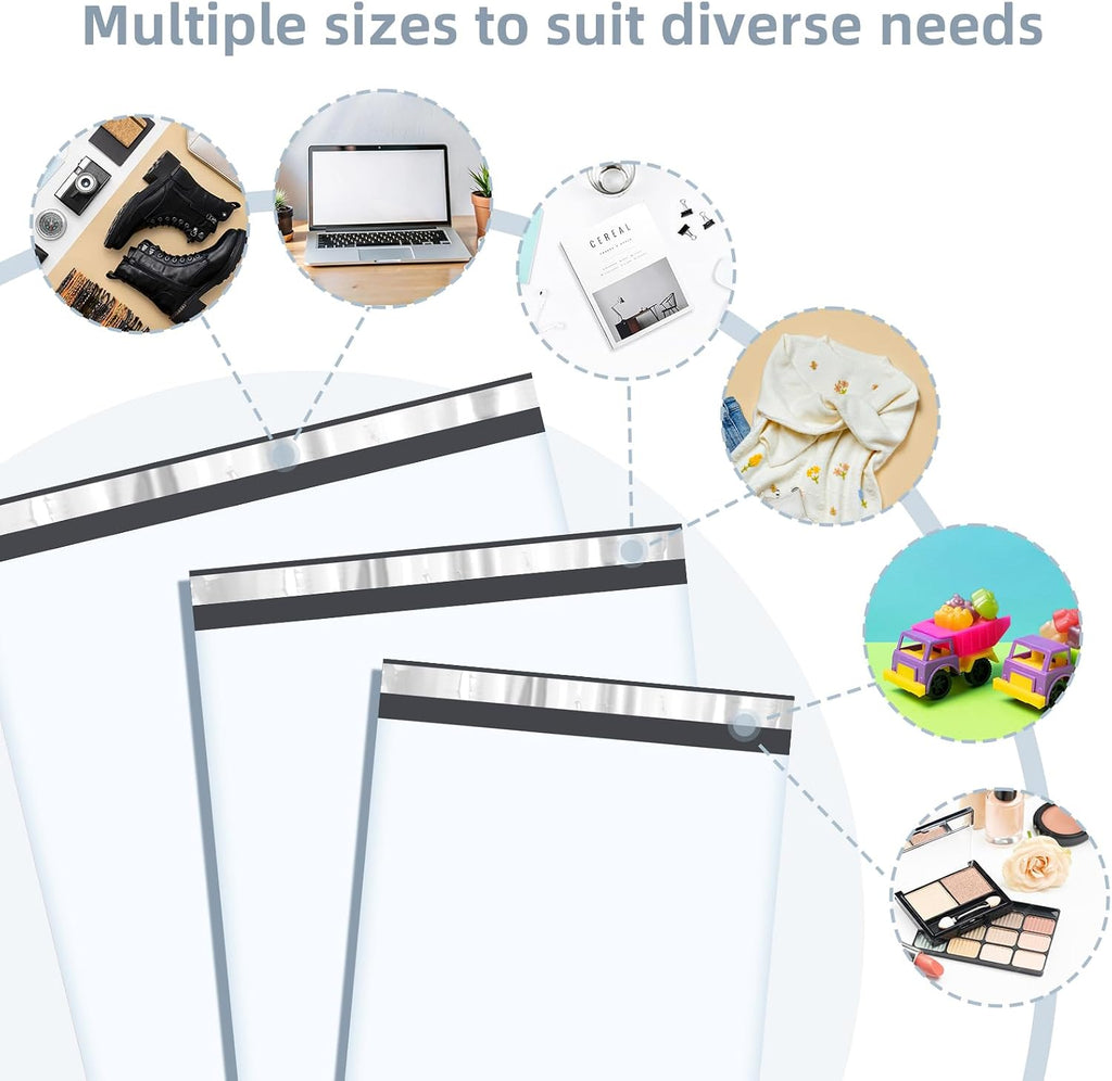 120 Pack White Poly Mailers Variety Pack, 10x13&12x15.5&14.5x19