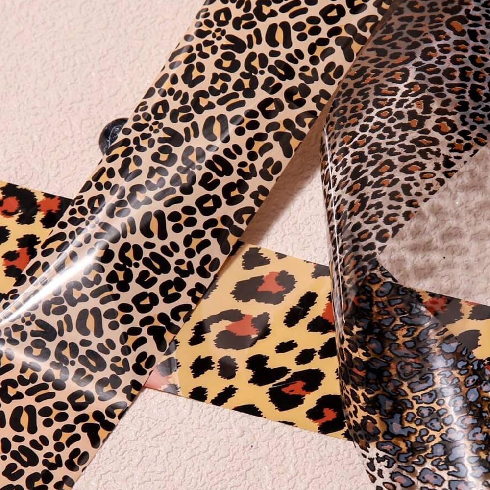 Leopard Print Nail Art Foils Transfer Stickers 10Pcs Leopard Snake Print Nail Foils Adhesive Decals Nail Supplies