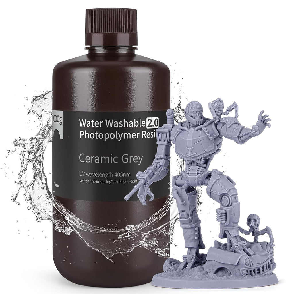ELEGOO Upgraded Water Washable Resin 2.0, Grey 1000G | 3D Printer Resin Low Viscosity and High Precision, 405nm Rapid
