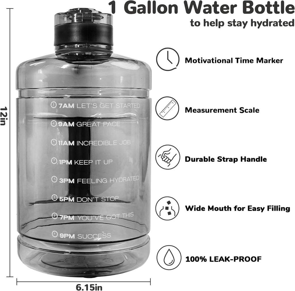 1 Gallon Water Bottle, Water Jug with Motivational Time Marker & Handle | BPA Free,Gallon Water Jug, Half Gallon