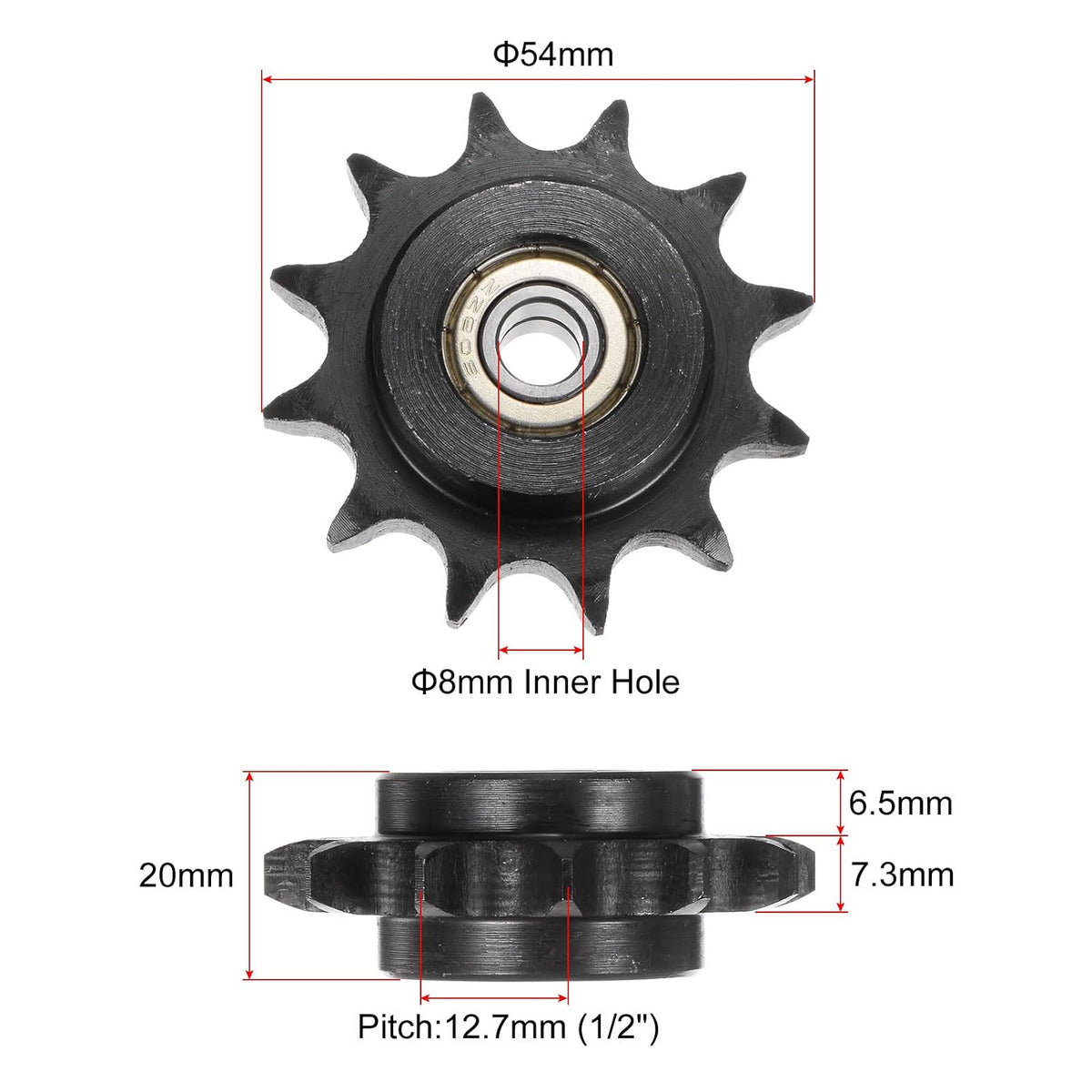 uxcell 2pcs DIN(ISO) 08B Roller Chain Idler Sprocket 8mm Bore, 1/2" Pitch
