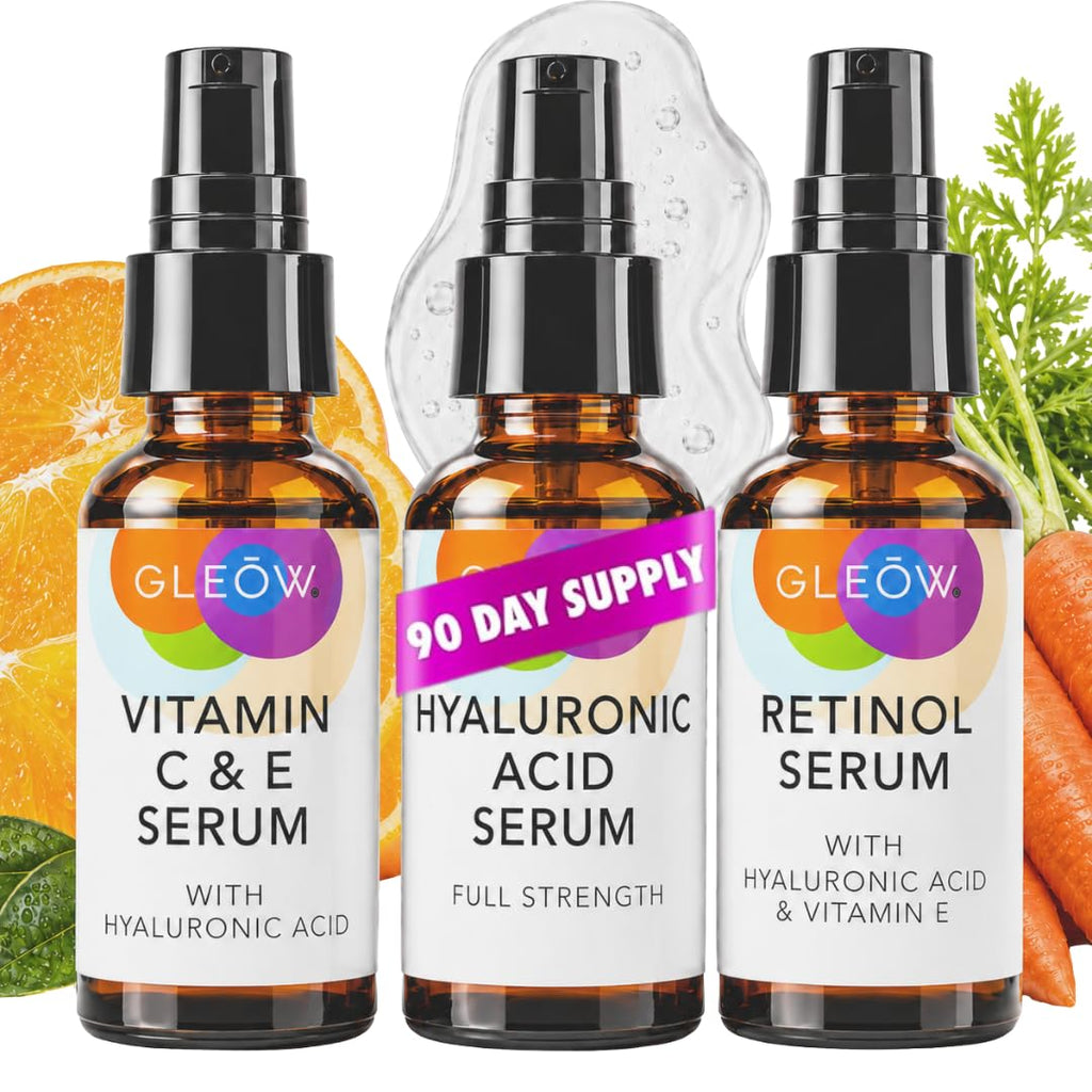 Skincare Set: Retinol, Vitamin C, and 99% Hyaluronic Acid Serum, Face Serum Set Targets Appearance of Uneven Skin and
