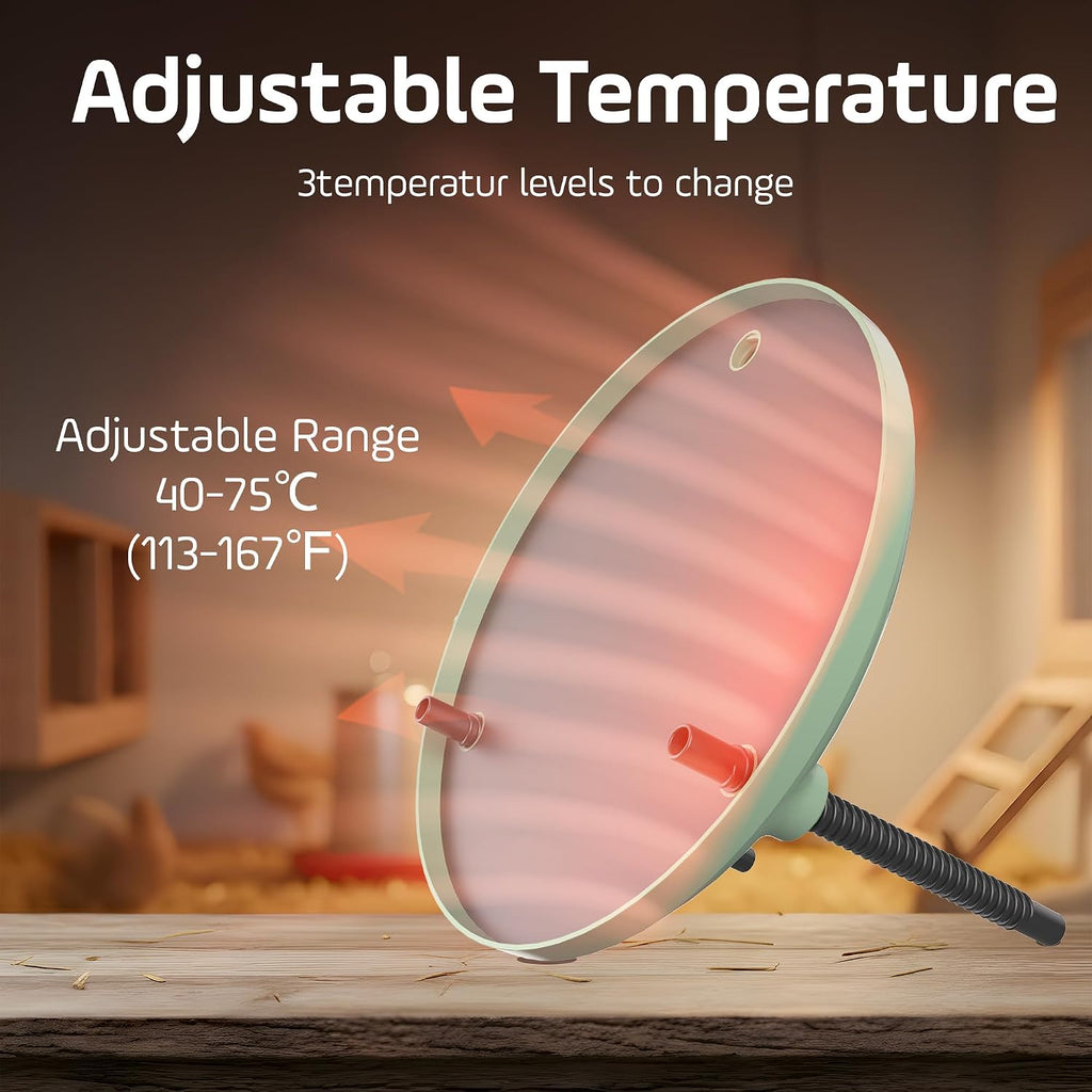 Chicken Brooder Heater, Adjustable Height &Temperature, 12" Metal Heating Plate, Easy Clean, Safe Use 35Watts Chick