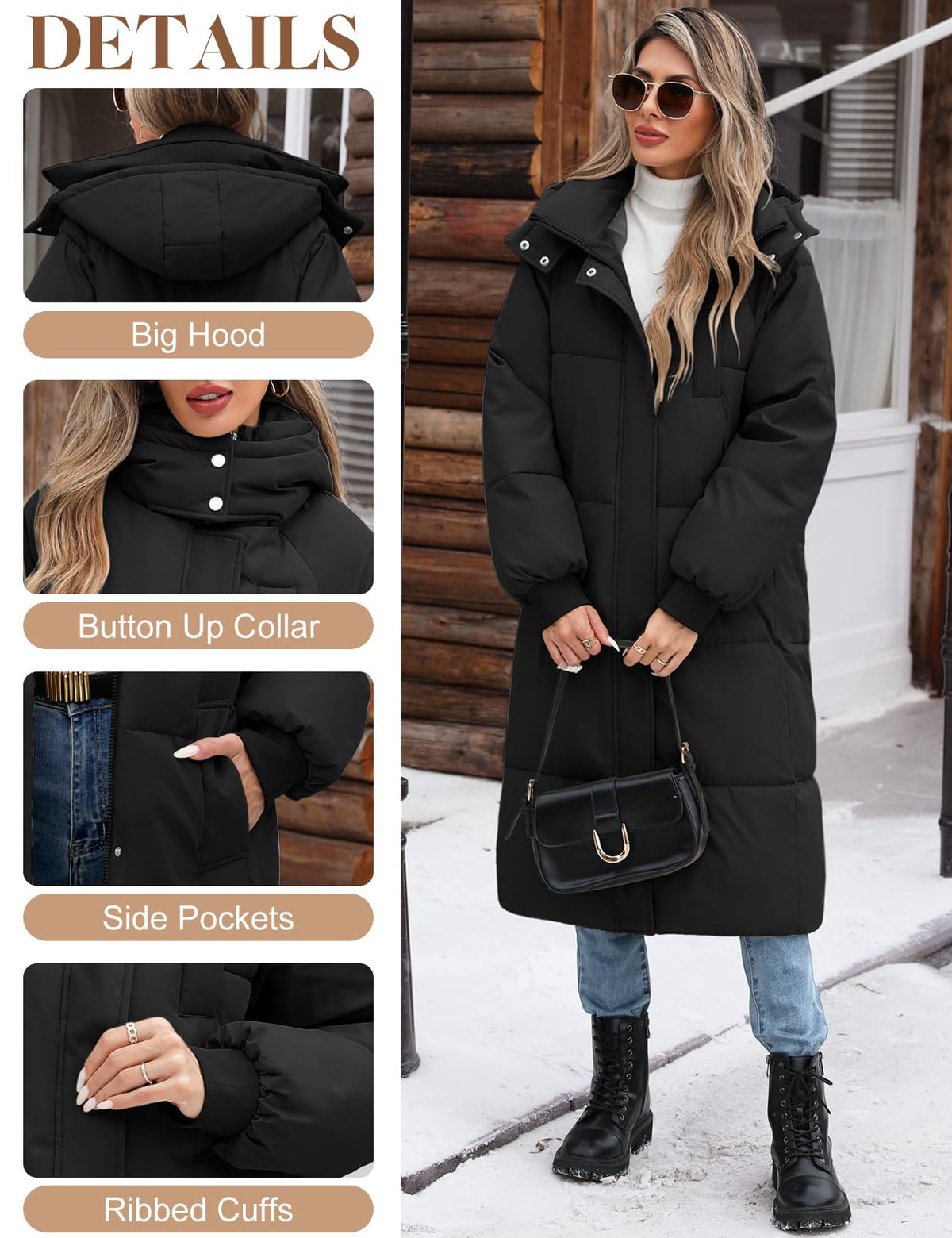 Women's Winter Puffer Coat Long Quilted Jacket with Pockets