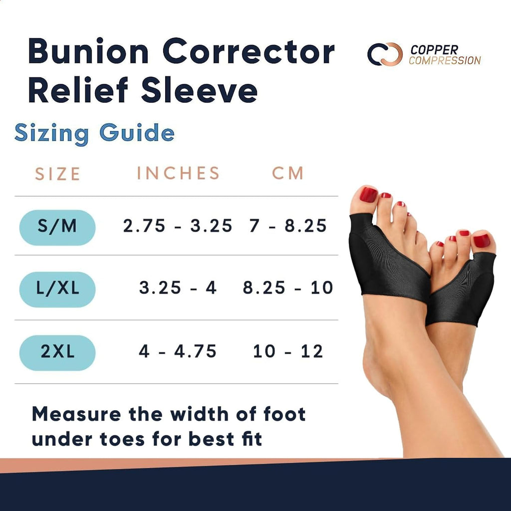 Bunion Corrector Relief Sleeve - Gel Cushion Pads - Copper Infused - Orthopedic Brace Big Toe Alignment - Hallux