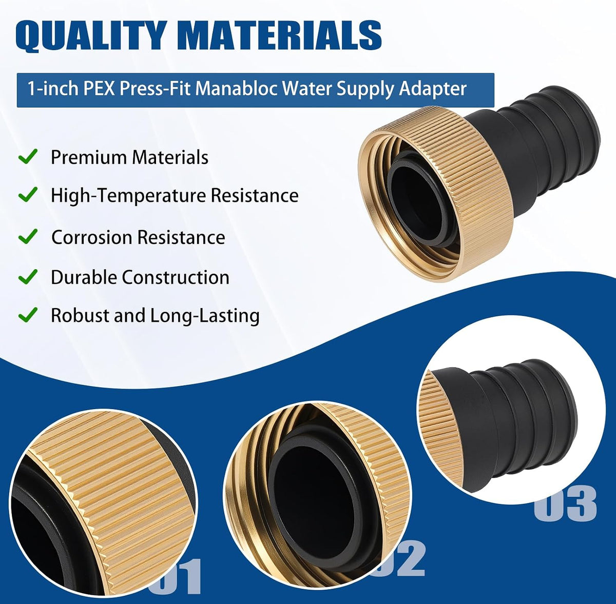 50151 1" PEX Crimp Supply Adapter, 3 Pcs