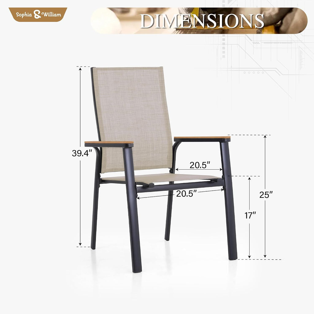 Patio Dining Chairs Set of 4, Stackable Aluminuum Frame