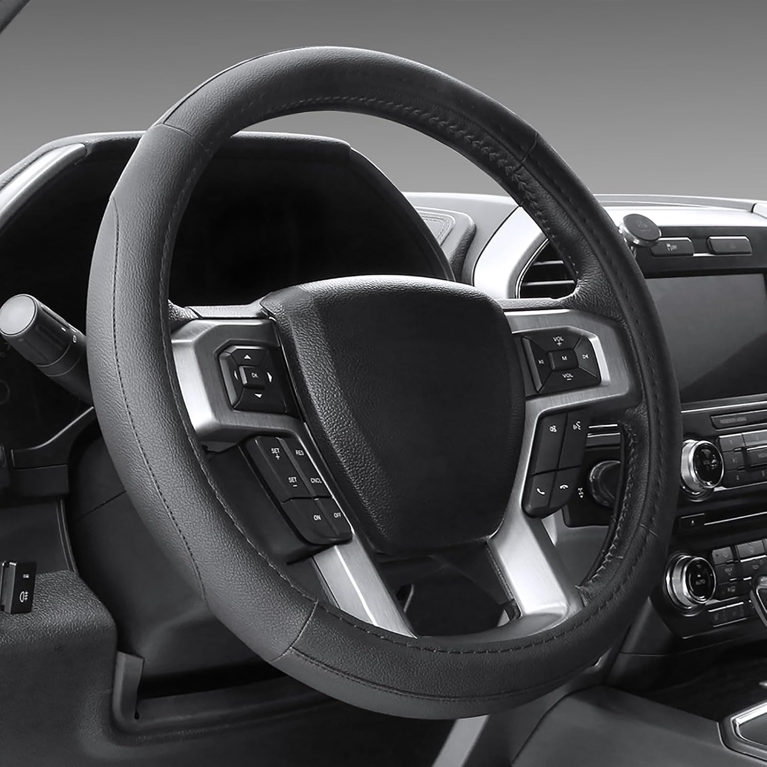 Car Steering Wheel Cover Universal Standard Size 14.5-15 inch, Black Microfiber Leather