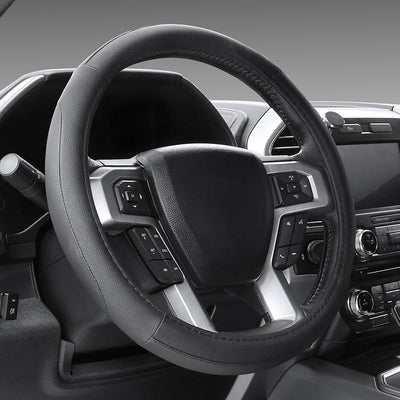 Car Steering Wheel Cover Universal Standard Size 14.5-15 inch, Black Microfiber Leather