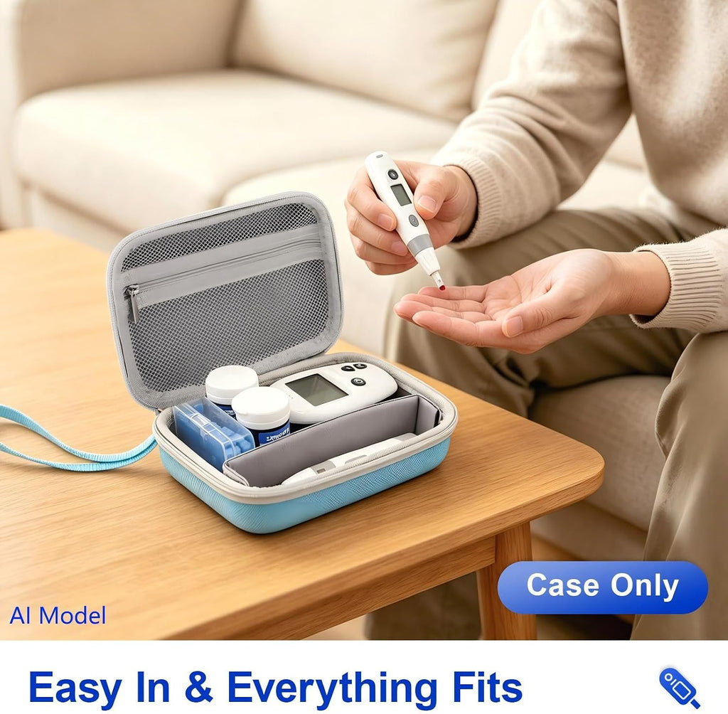 Diabetic Supplies Travel Case, EVA Hard Shell Carrying Bag for Blood Glucose Meter and Testing Kit Accessories, Daily