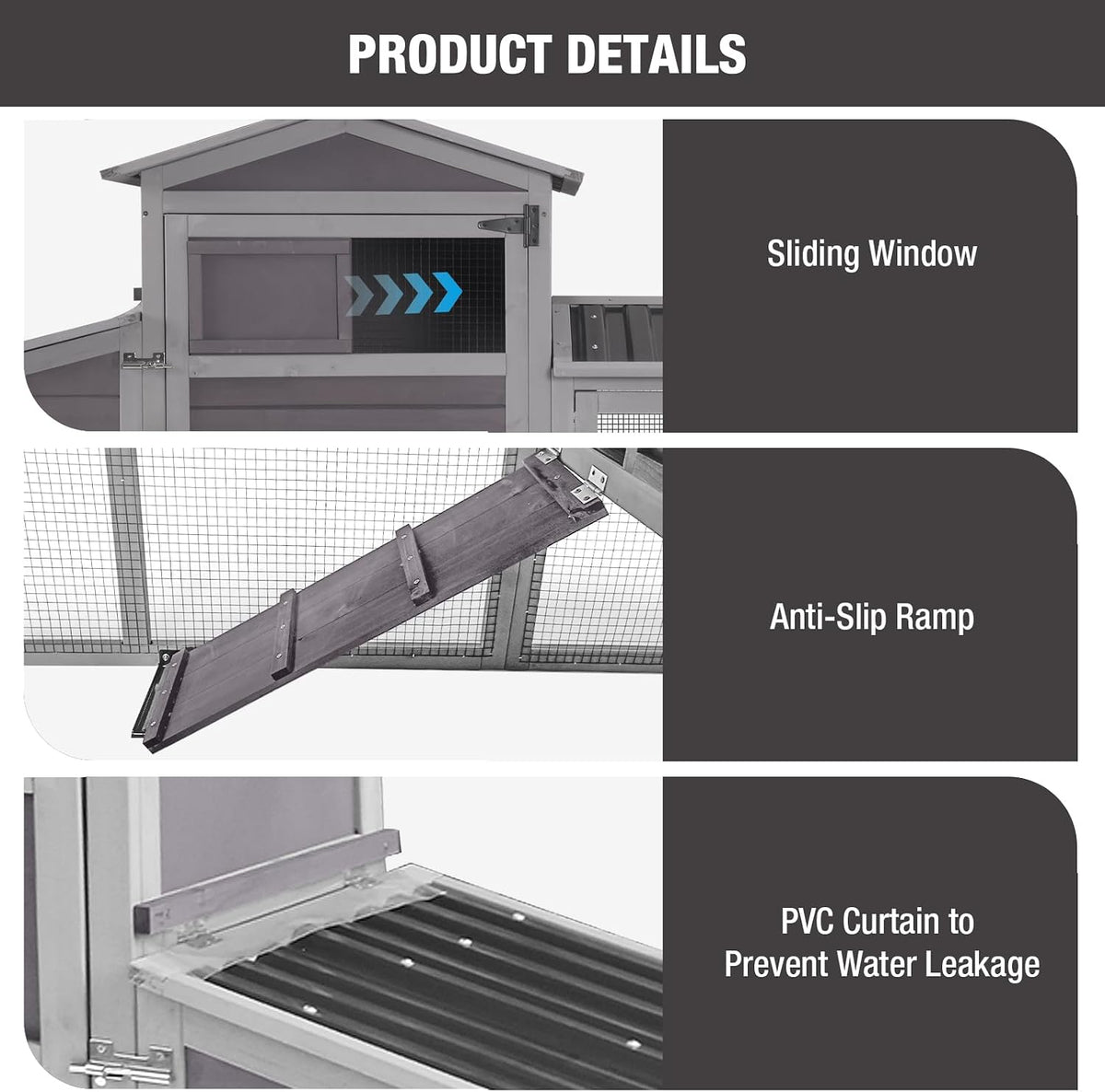 80’’ Chicken Coop with Wheels, Outdoor Wooden Chicken House with Nesting Box, Poultry Chicken Cage with Weatherproof