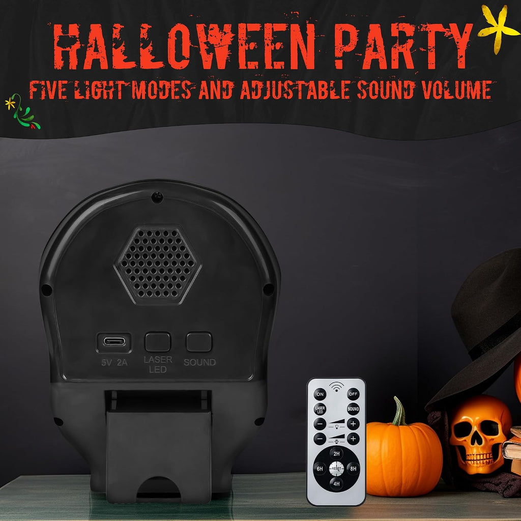 Halloween Projector Lights, Ghost Skeleton Halloween Laser Lights in Skull Shape, 5 Modes and Spooky Screams