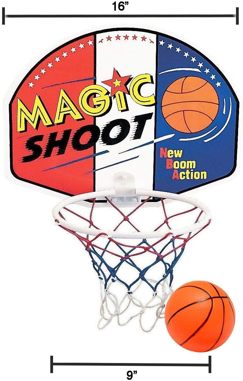 Indoor Mini Basketball Hoop - 16" x 13" Large Over The Door Plastic Toy Backboard, Net, Ball and Pump for Kids Boys