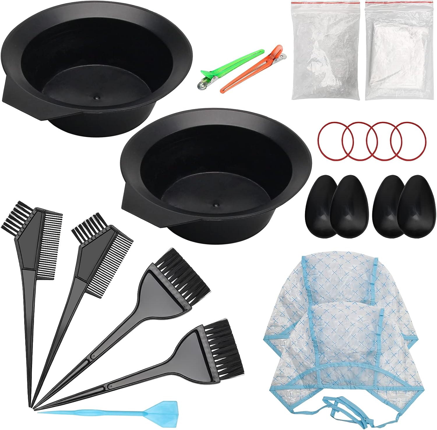23 Pack Hair Coloring Kit, Include Hair Dye Brush and Bowl Set, Highlight Cap Kit, Ear Cover, Gloves, Shawl, Shower