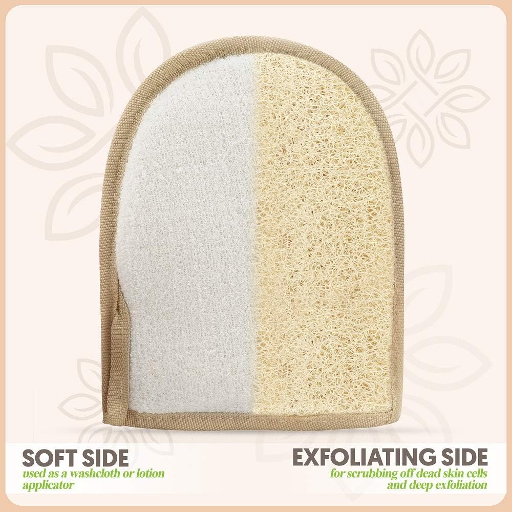 Egyptian Loofah Gloves for Women & Men, Real Natural Egyptian Loofah Mittens with Terry Cloth, Premium Exfoliating