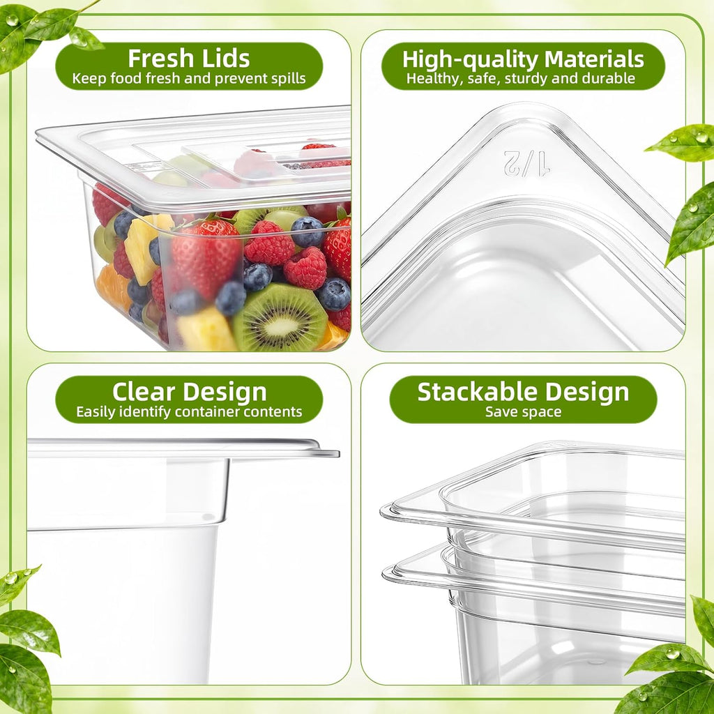 10 Pack Plastic Clear Food Pans with Lids, Stackable and Freezer Safe Commercial Food Storage Containers for Fridge