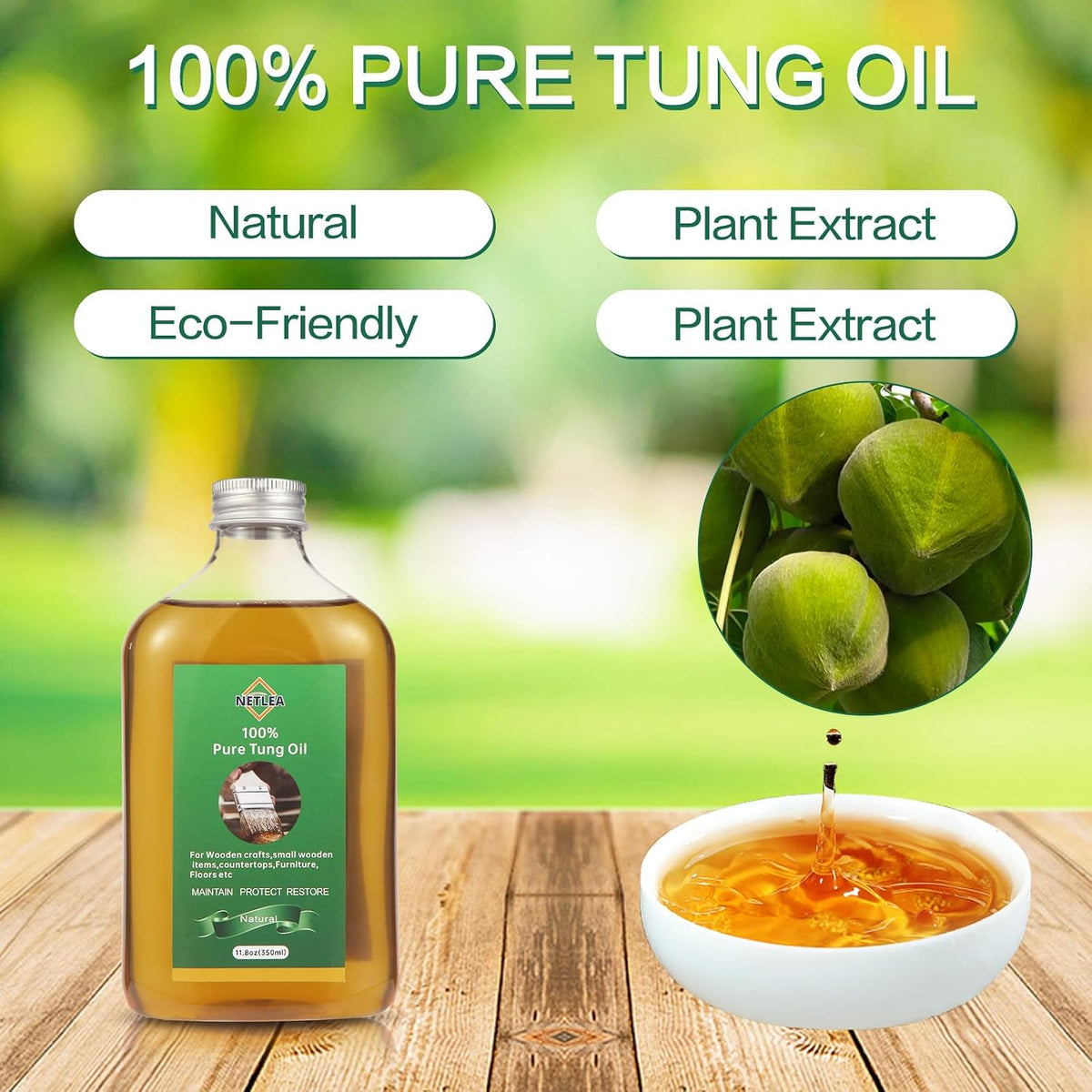Pure Tung Oil 11.8oz – Natural Finish for Small Wood Crafts