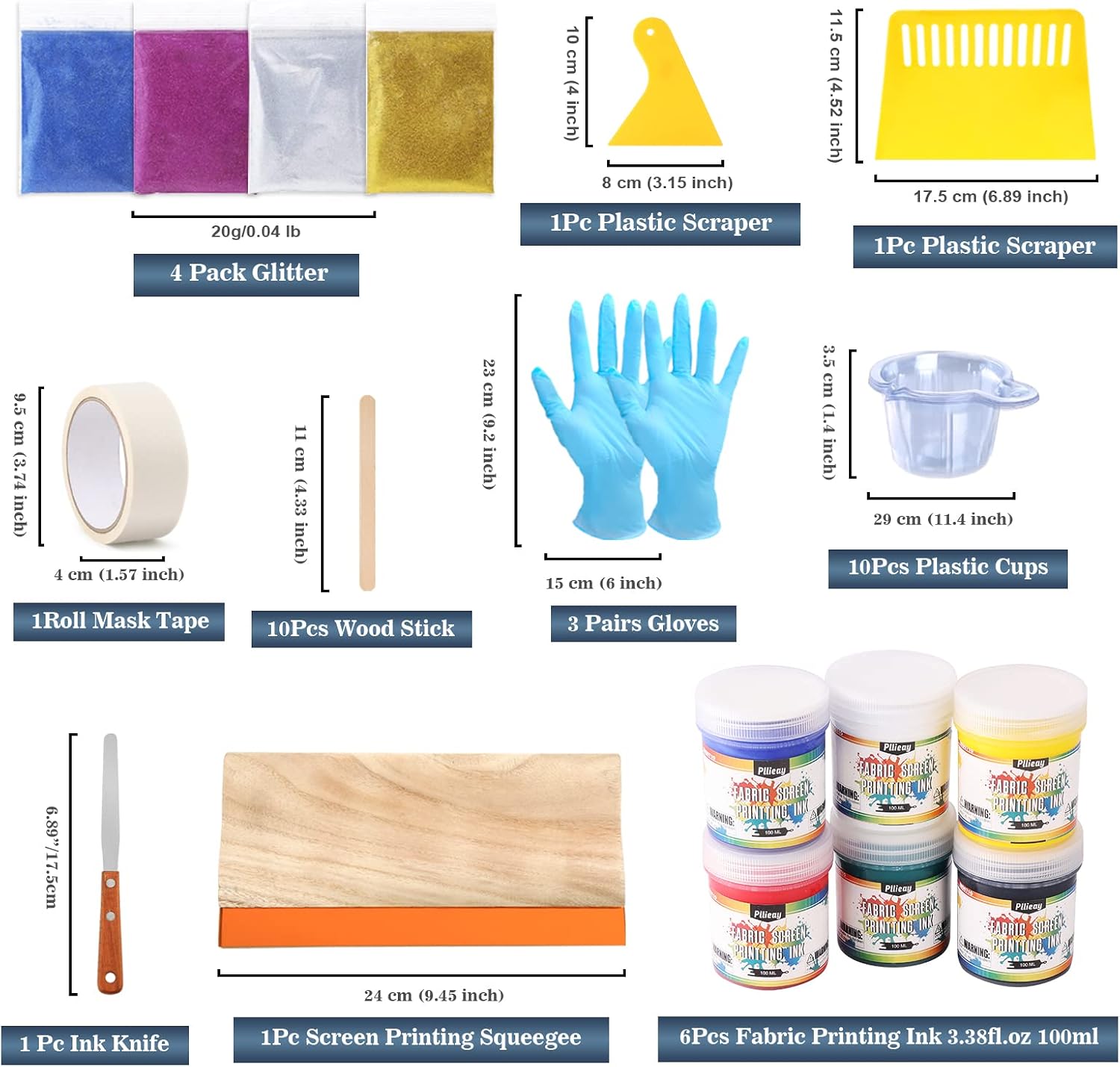 60pcs Screen Printing Kit with LED UV Exposure Lamp, 6 Colors Screen Printing Ink, 3 Size Wood Silk Screen Printing