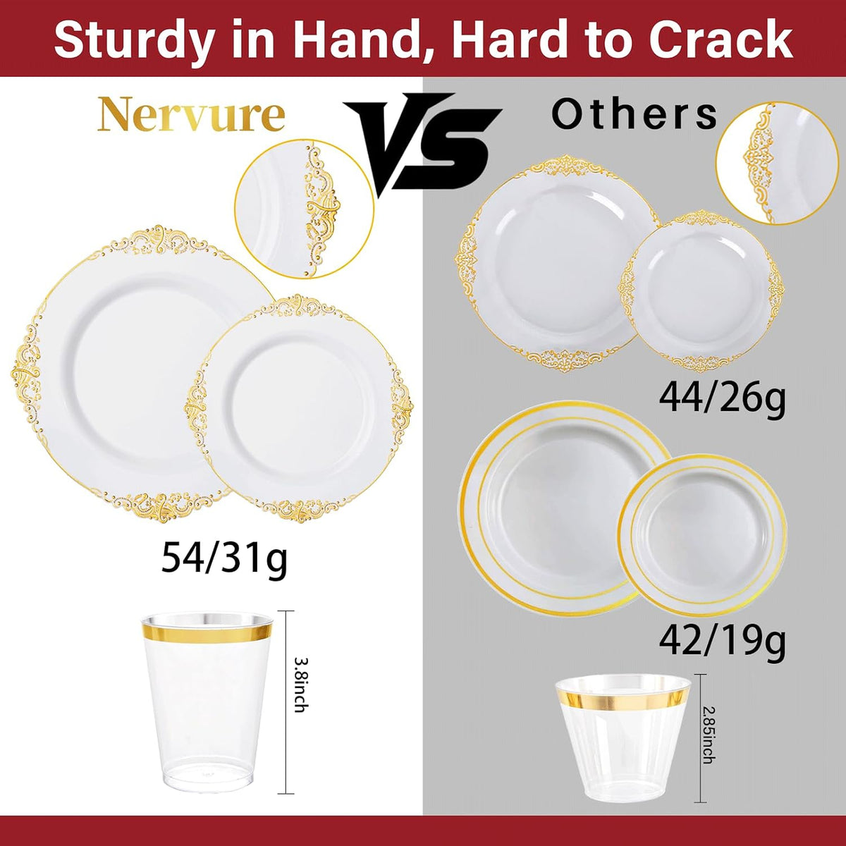 350Pcs Gold Plastic Plates, Disposable Dinnerware Set for 50 Guests