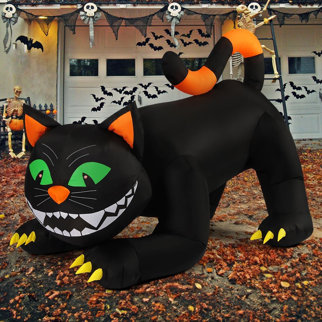 6 FT Halloween Inflatables Black Cat Outdoor Decorations Blow Up Yard Large Cat with Moving Head and Built-in LEDs