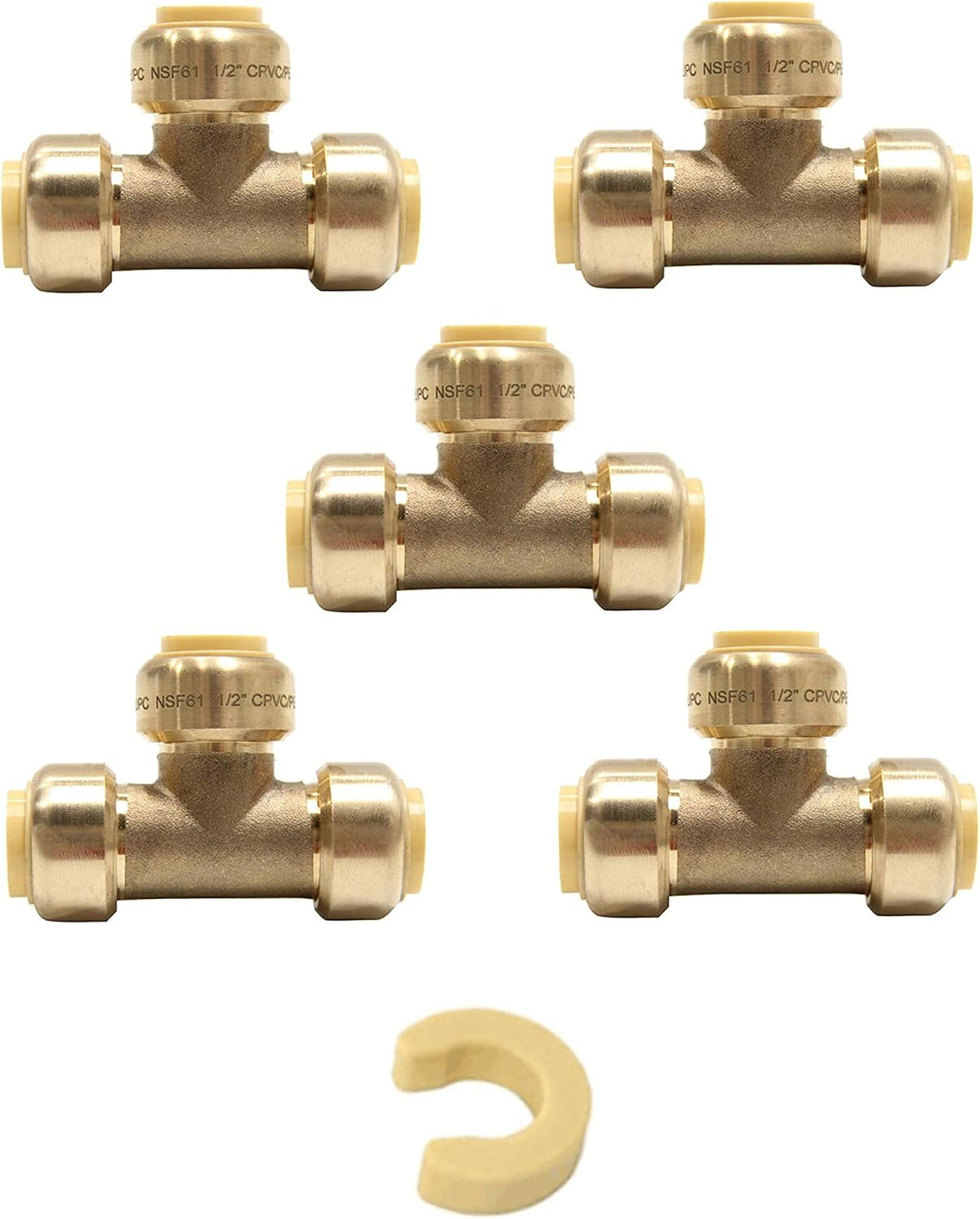 (Pack of 5) EFIELD 3/4 Inch Tee Push-Fit Fitting to Connect Pex, Copper, CPVC with a Disconnect Clip,(PF082)