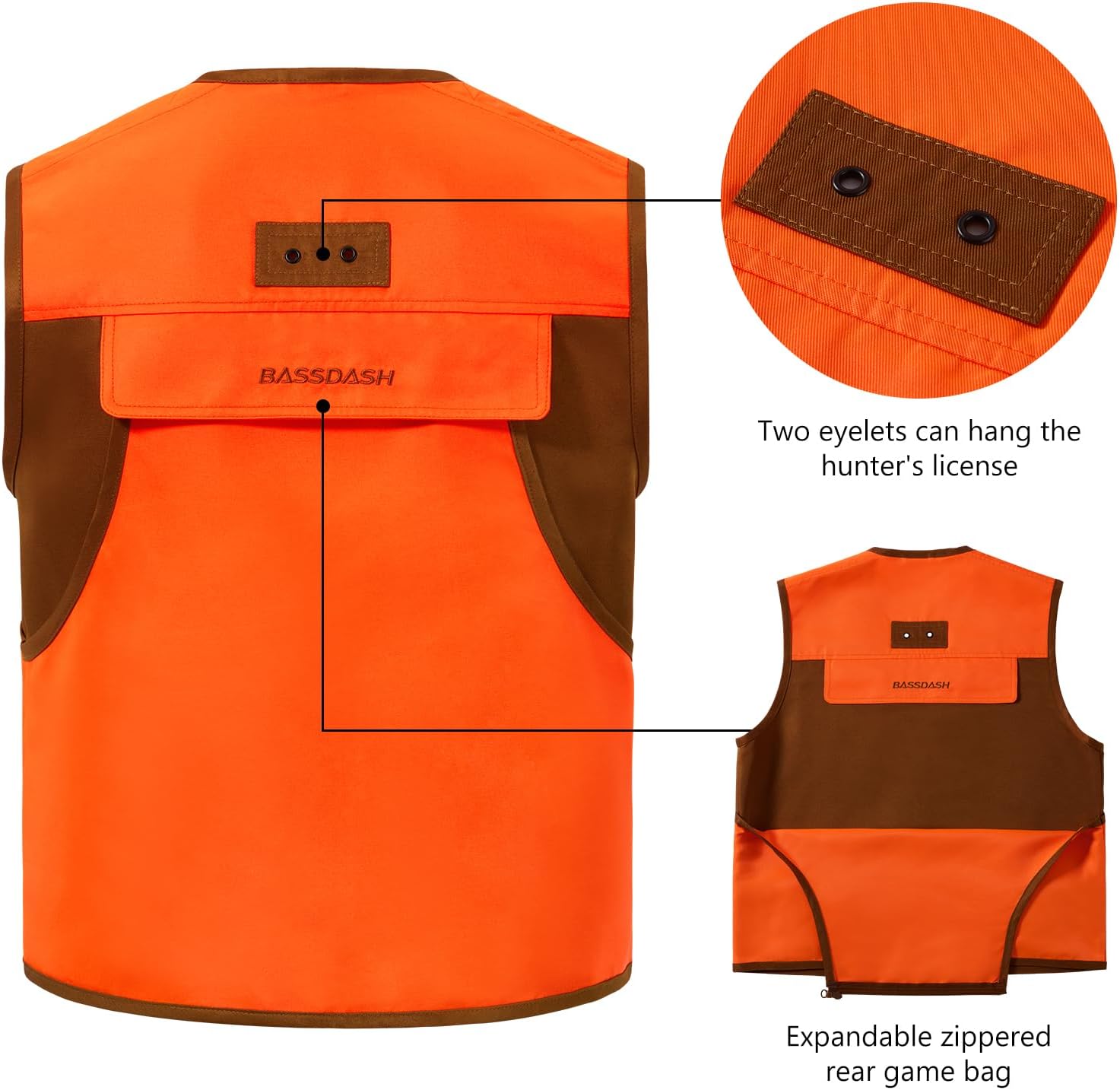 Youth Upland Hunting Safety Vest High Visibility Blaze Orange/Brown Water Resistant FV17