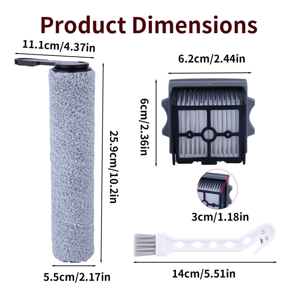 XIHIRCD 8pcs Roller Brush & Filter Replacement Parts Compatible with Tineco
